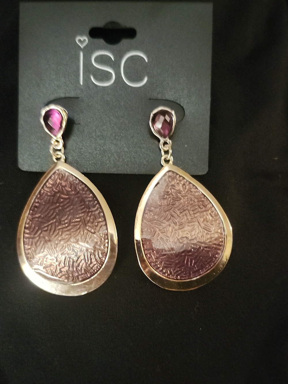 Purple Teardrop Drop Earrings with Gold Accents
